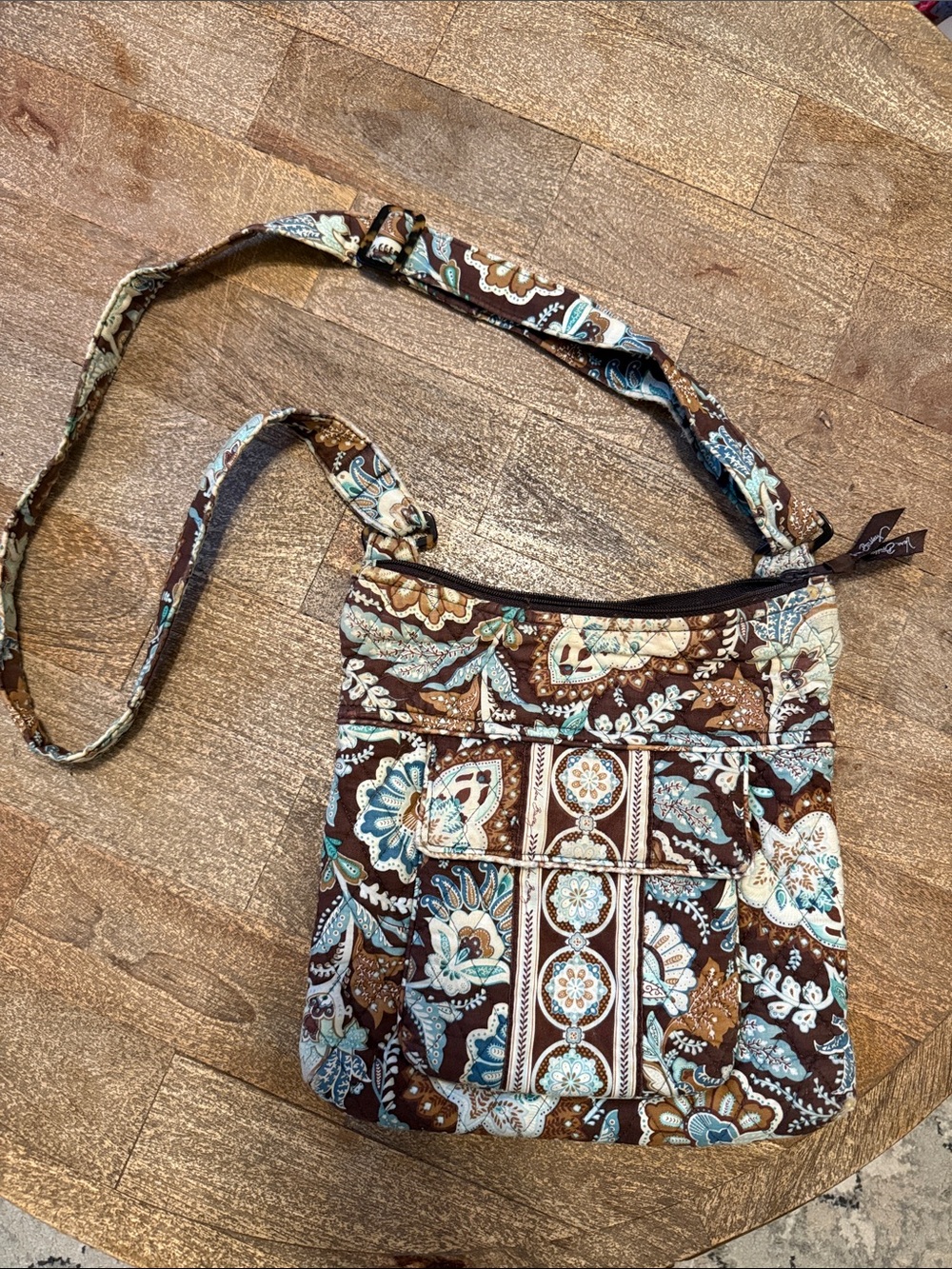 Vera Bradley Brown Teal Paisley Quilted Crossbody Bag